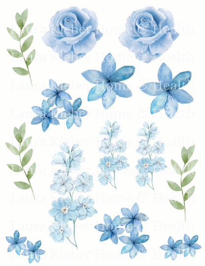 Digital Decoupage Prints | Light Blue Floral