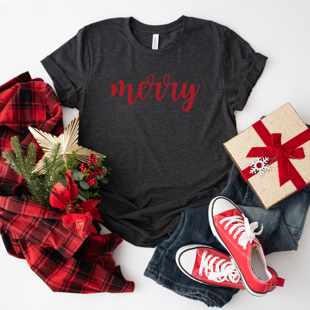 Merry - Red Font | Unisex Jersey Tee