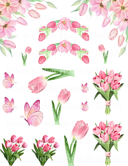 Digital Decoupage Prints | Pink Tulips