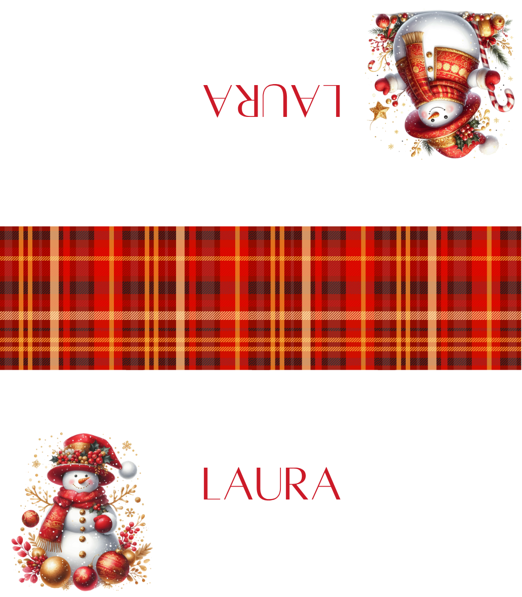 Digital Place Cards | Snowman Red & Gold