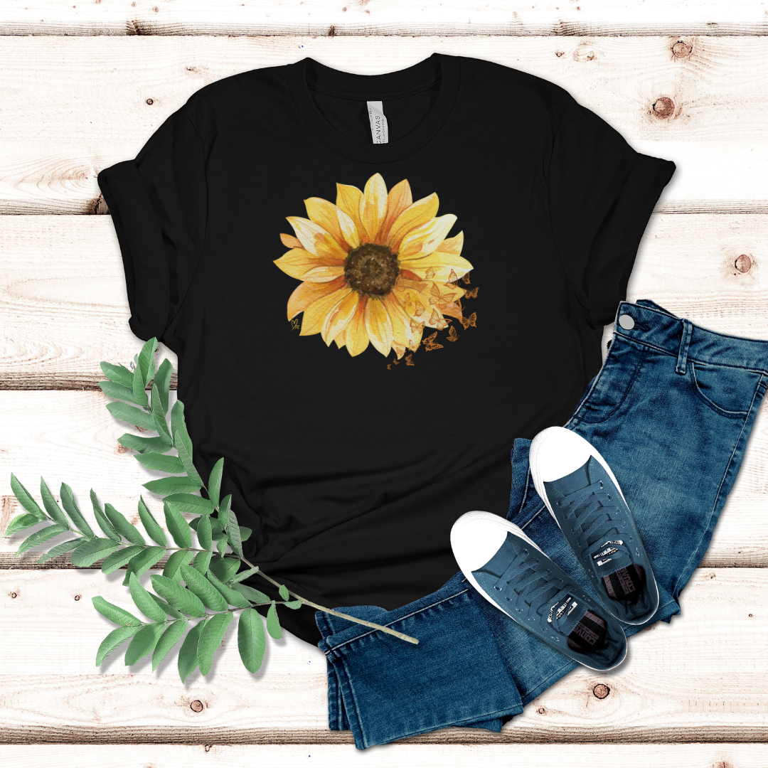Sunflower with Butterflies (Dark Tees) - Unisex Jersey Short Sleeve Tee