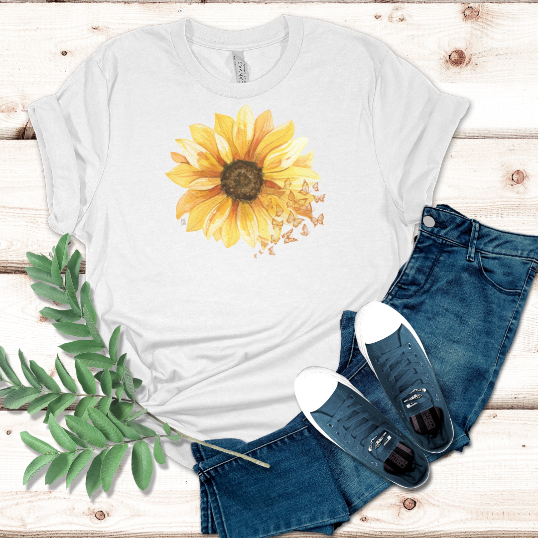 Sunflower with Butterflies (Light Tees) - Unisex Jersey Short Sleeve Tee