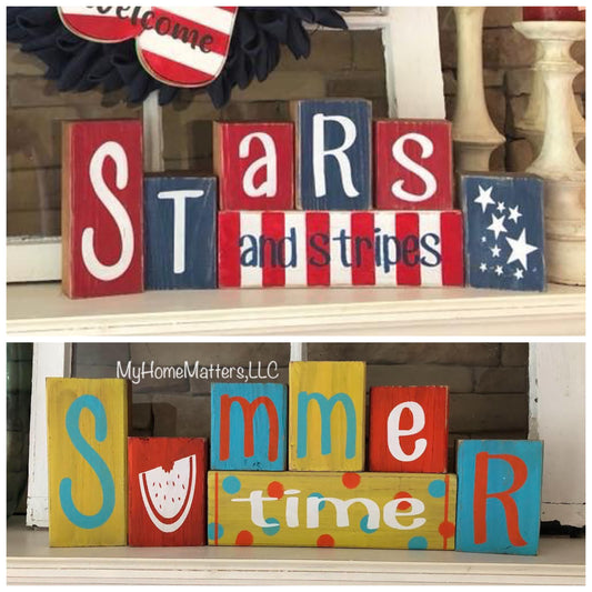 Reversible Letter Blocks- Stars/Stripes + Summer