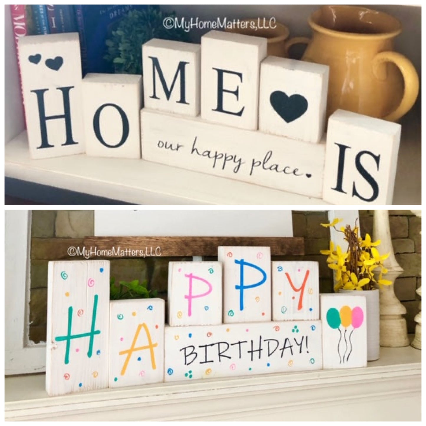 Reversible Letter Blocks - Home + Happy Birthday