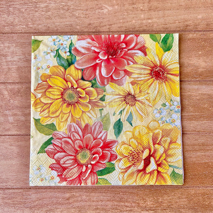 Floral-patterned napkin on a wooden surface