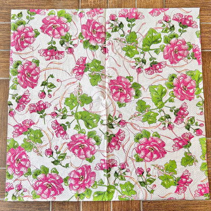 Floral patterned napkin on a wooden surface