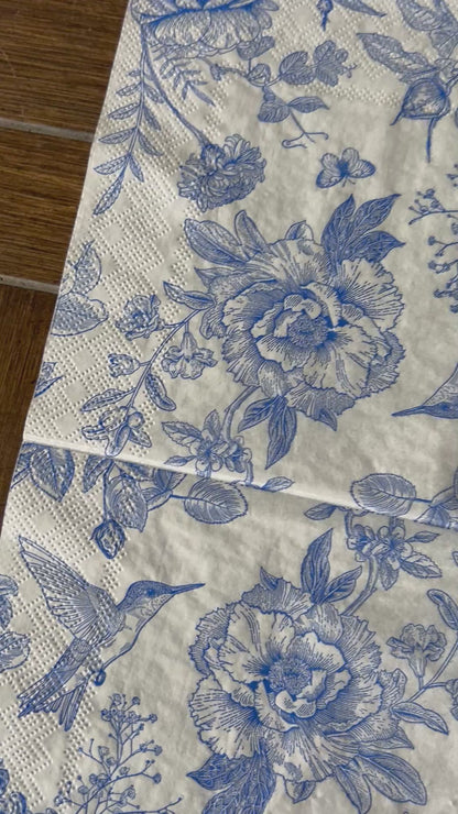 Napkin | Blue and White Floral Hummingbird