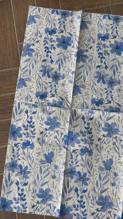 Napkin | Blue Floral (One Panel Gold Detail)