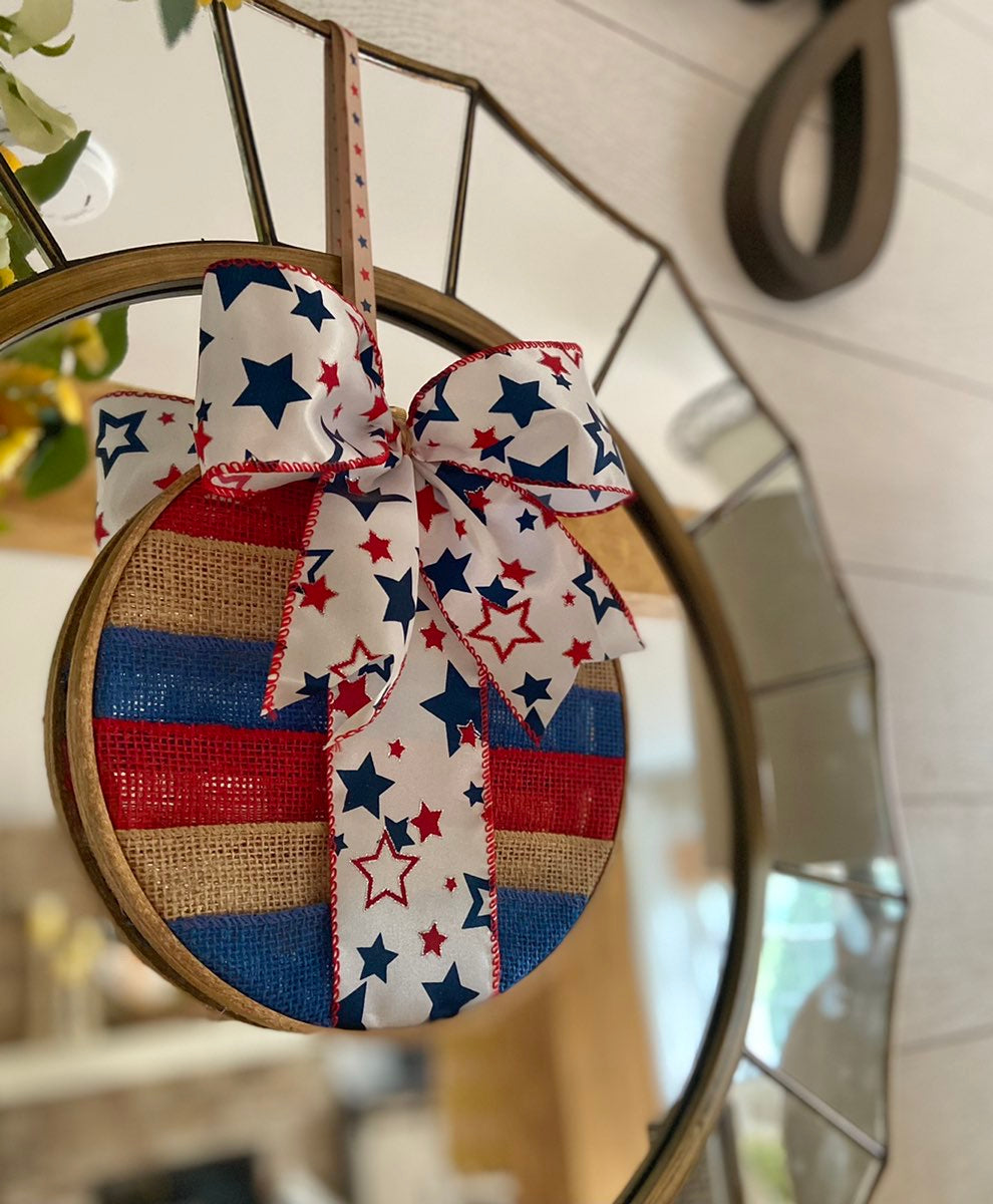 Patriotic Hoop with Burlap and Patriotic Ribbon