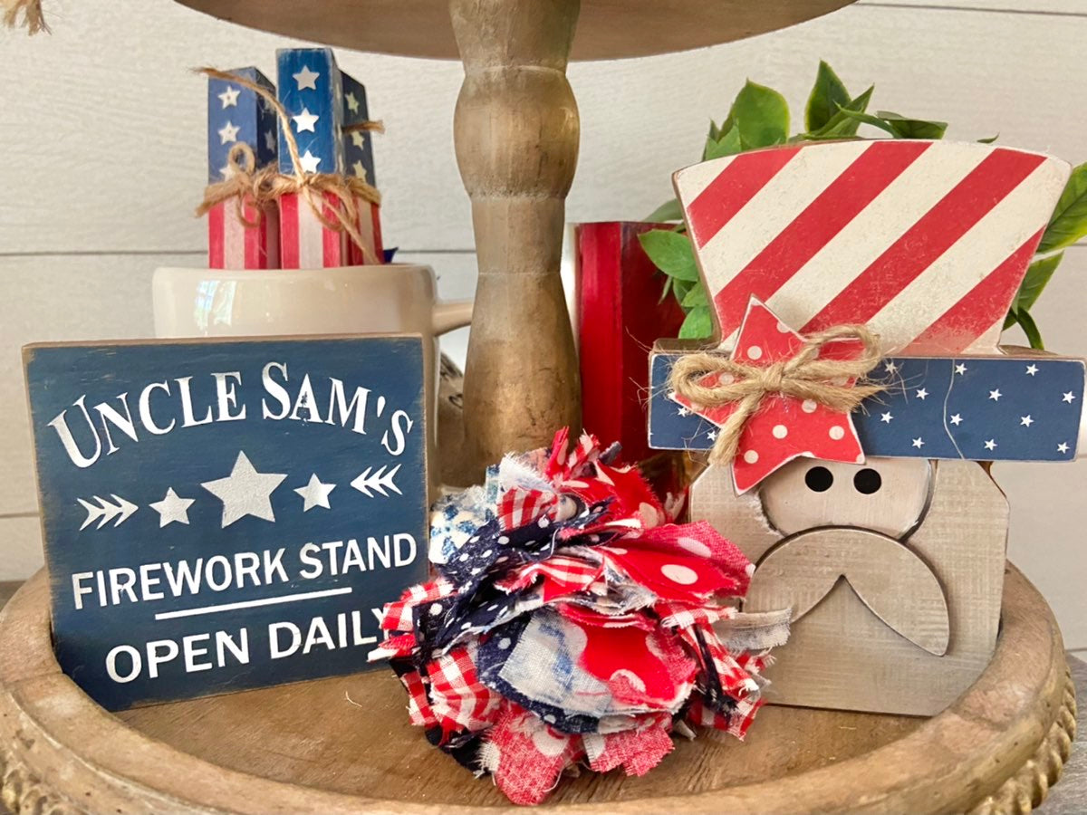 Uncle Sam, Patriotic Pom Pom and Uncle Sam's Firework Stand Sign