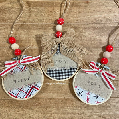 Finished Ornaments | Joy, Peace and Noel