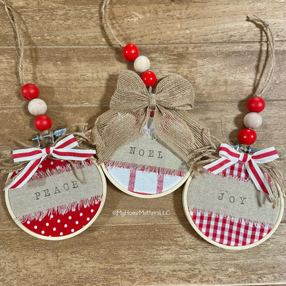 Finished Ornaments | Joy, Peace and Noel