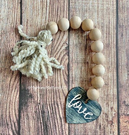 Finished Beaded Garland | Natural with Love Heart