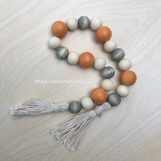 Wooden Beads - Fall Gray/Orange/Natural